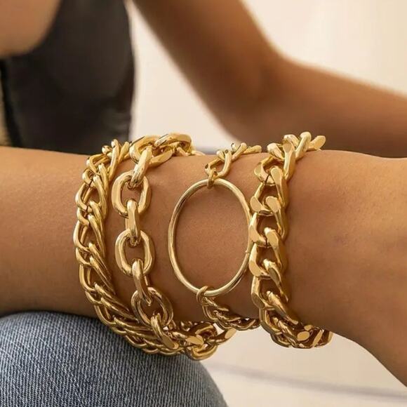 4 pcs Punk Style Gold or Silver Plated Chain Bracelet - Picture 7 of 7